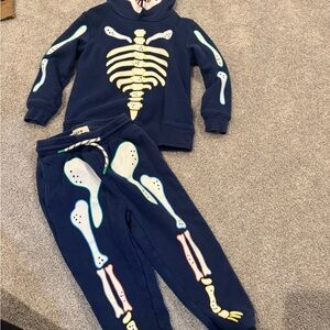 Mini Boden Navy glow in the dark skeleton hoodie and matching sweat pants